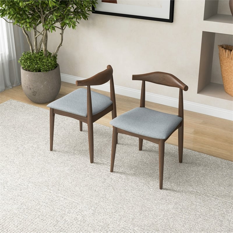 Allora Mid-Century Modern Fabric Dining Chair in Gray (Set of 2)