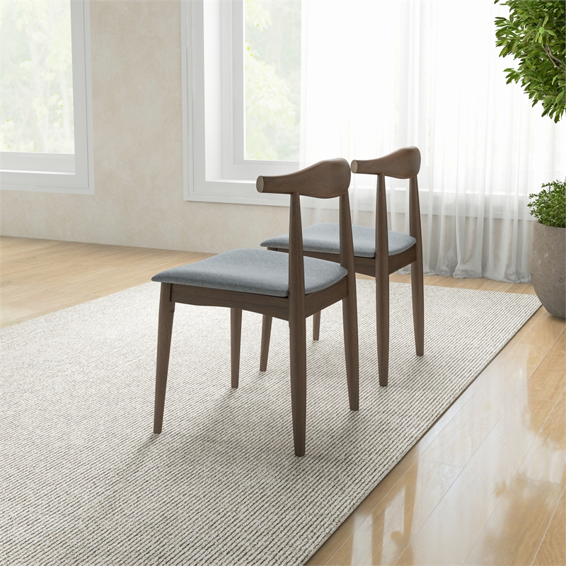 Allora Mid-Century Modern Fabric Dining Chair in Gray (Set of 2)