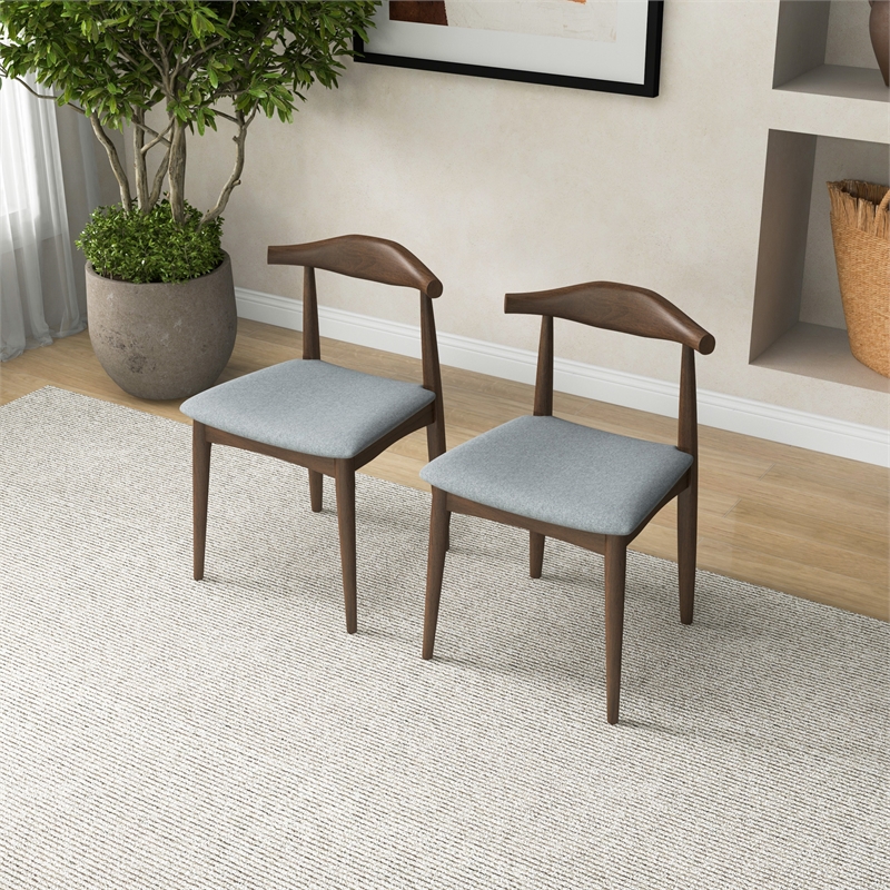 Allora Mid-Century Modern Fabric Dining Chair in Gray (Set of 2)