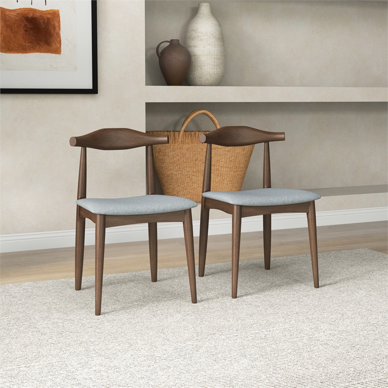 Allora Mid-Century Modern Fabric Dining Chair in Gray (Set of 2)