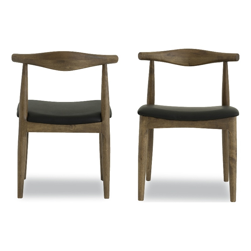 Allora Mid Century Modern Faux Leather Dining Chair in Black(Set of 2)