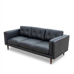 Allora Mid Century Modern Vintage Genuine Italian Leather Sofa in Black