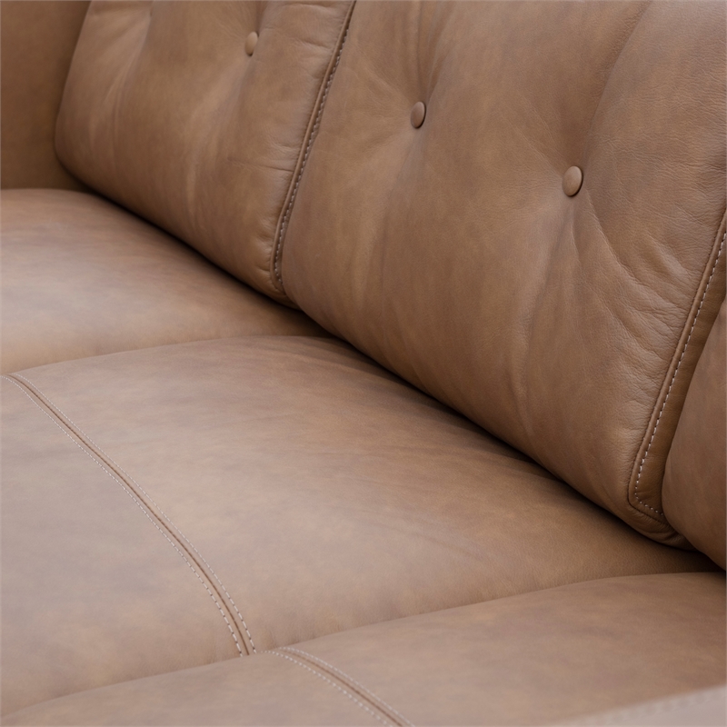 Allora Mid Century Modern Genuine Italian Leather Sofa in Brown Cymax