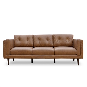 Allora Mid Century Modern Genuine Italian Leather Sofa in Brown