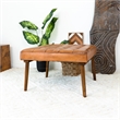 Allora Square Tufted Genuine Leather Upholstered Ottoman in Cognac Tan/Walnut