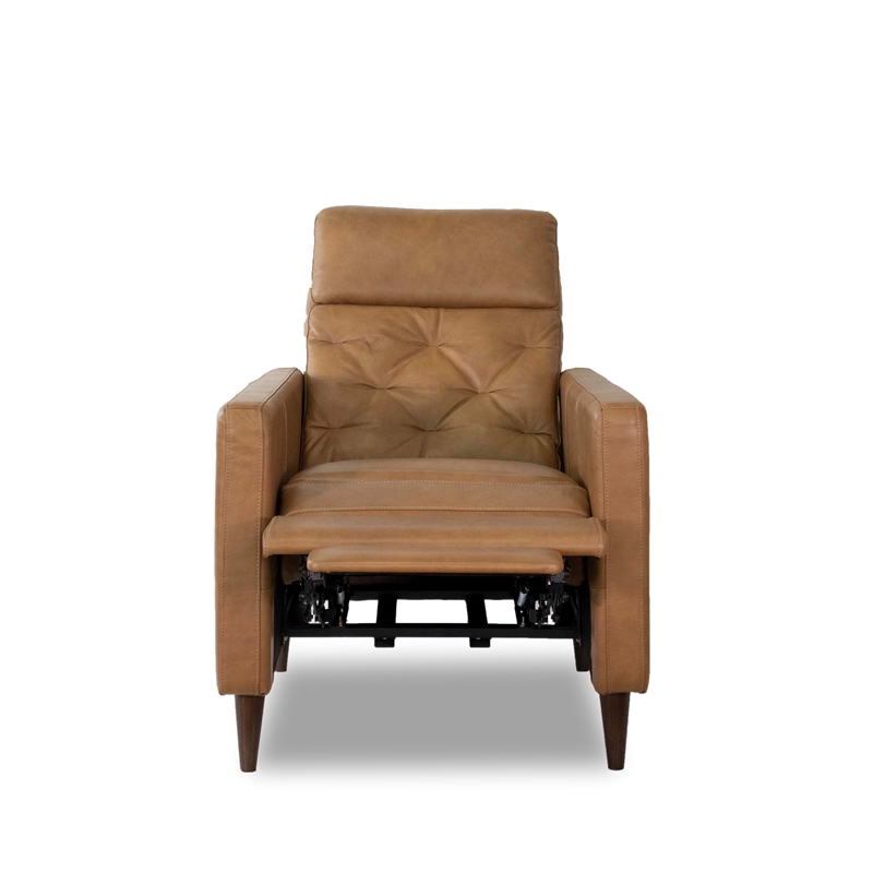 Allora Mid Century Modern Leather Recliner in Cognac Brown