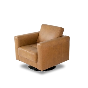 Allora Mid Century Modern Tight Back Genuine Leather Swivel Chair in Tan