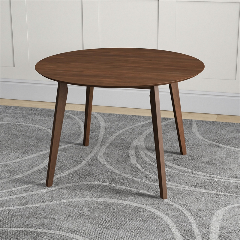 Allora Mid Century Modern Piper Walnut Brown Round Dining Table