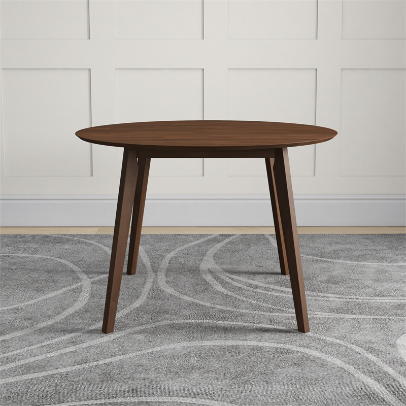 Allora Mid Century Modern Piper Walnut Brown Round Dining Table