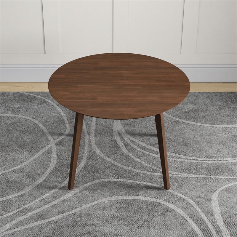 Allora Mid Century Modern Piper Walnut Brown Round Dining Table