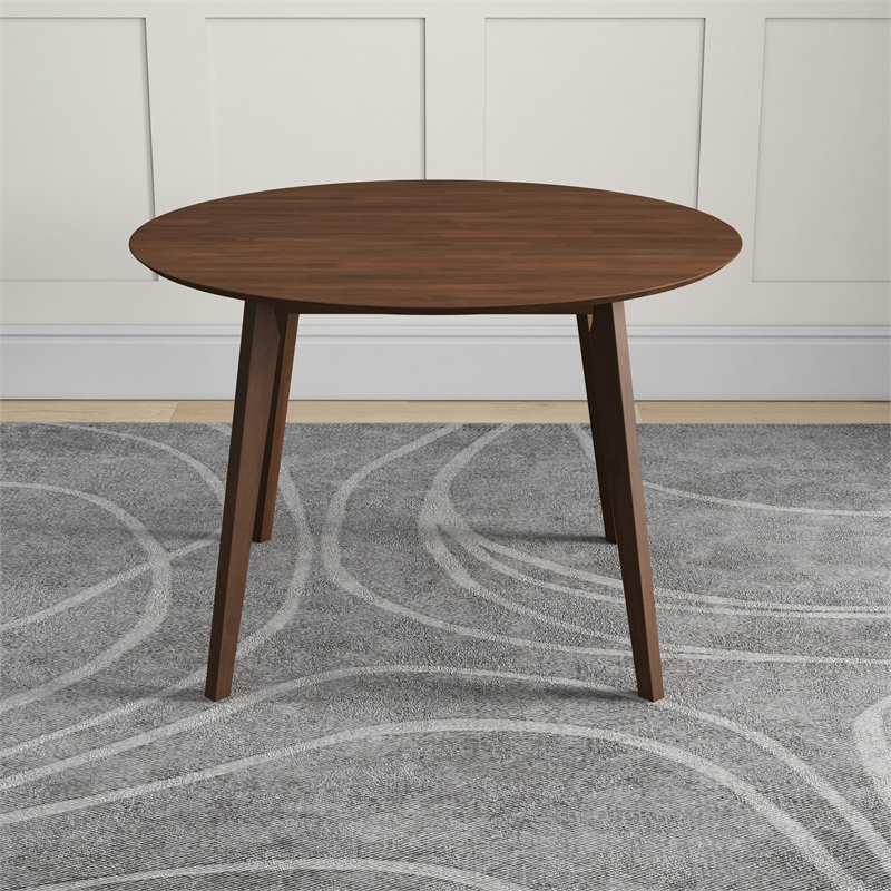 Allora Mid Century Modern Piper Walnut Brown Round Dining Table