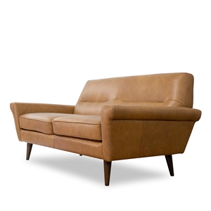 allora mid century modern leather sofa in tan