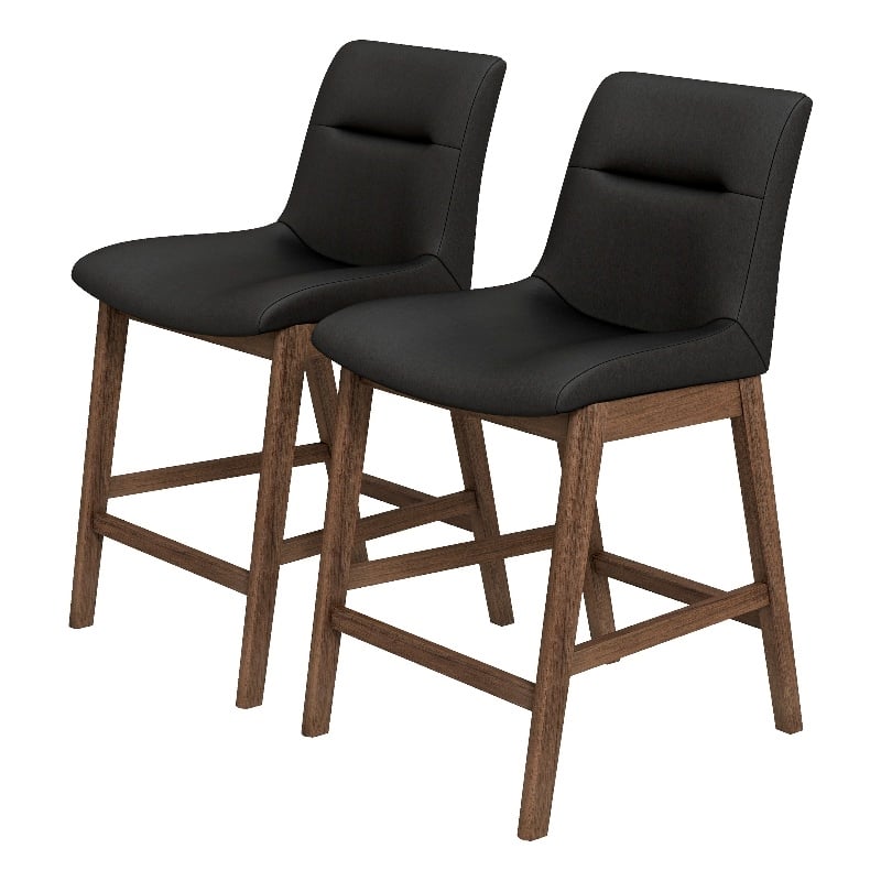Allora Faux Leather Upholstered Counter Stool in Black (Set of 2)
