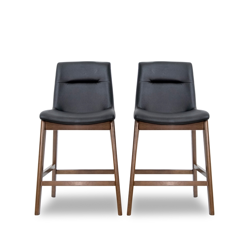 Allora Mid Century Modern Faux Leather Counter Stool in Black (Set of 2