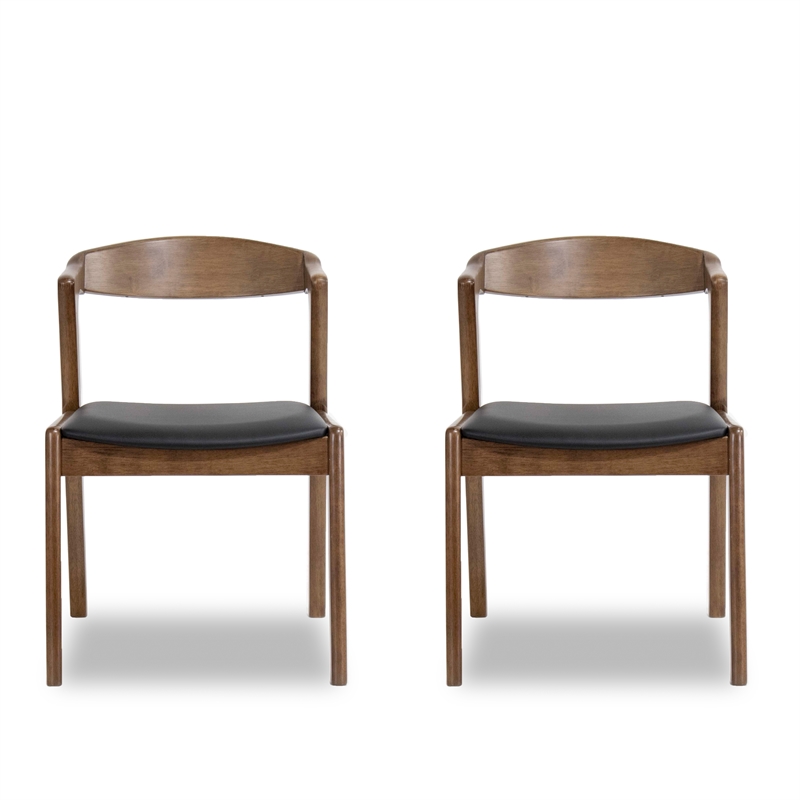 Allora 18.43'' Solid Wood & Faux Leather Dining Chair in Black/Walnut (Set of 2)