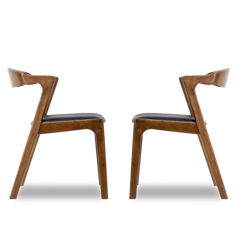 Allora 18.43'' Solid Wood & Faux Leather Dining Chair in Black/Walnut (Set of 2)