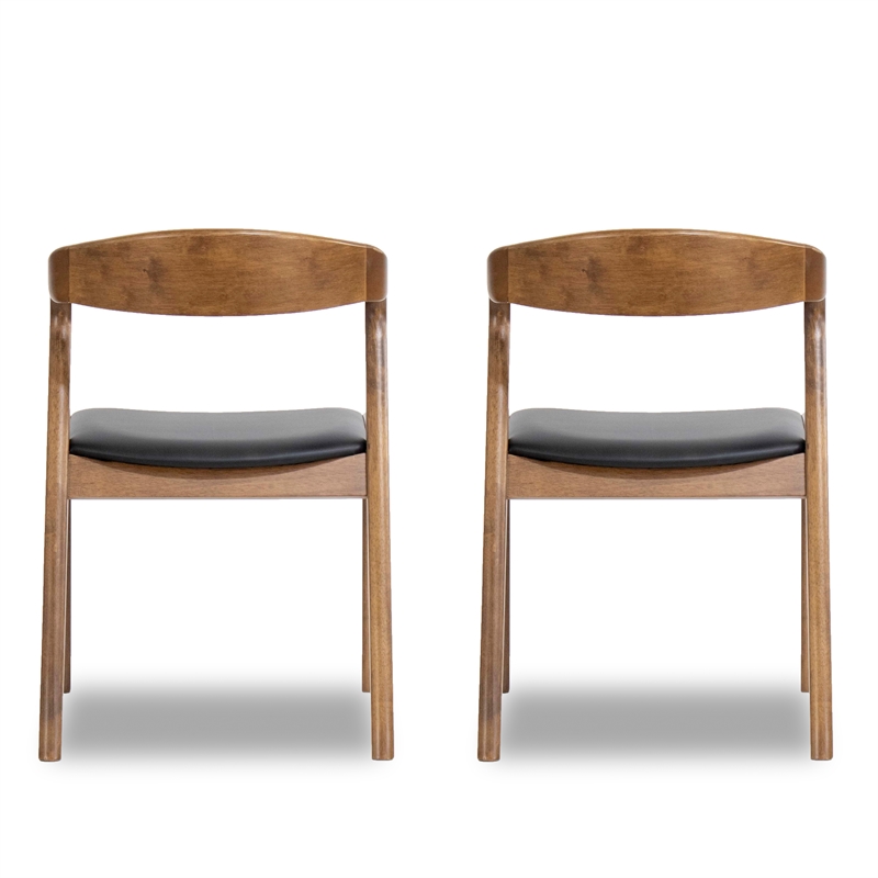 Allora 18.43'' Solid Wood & Faux Leather Dining Chair in Black/Walnut (Set of 2)