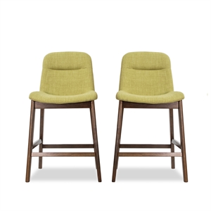 Allora Mid Century Modern Fabric Counter Stool in Green (Set of 2)