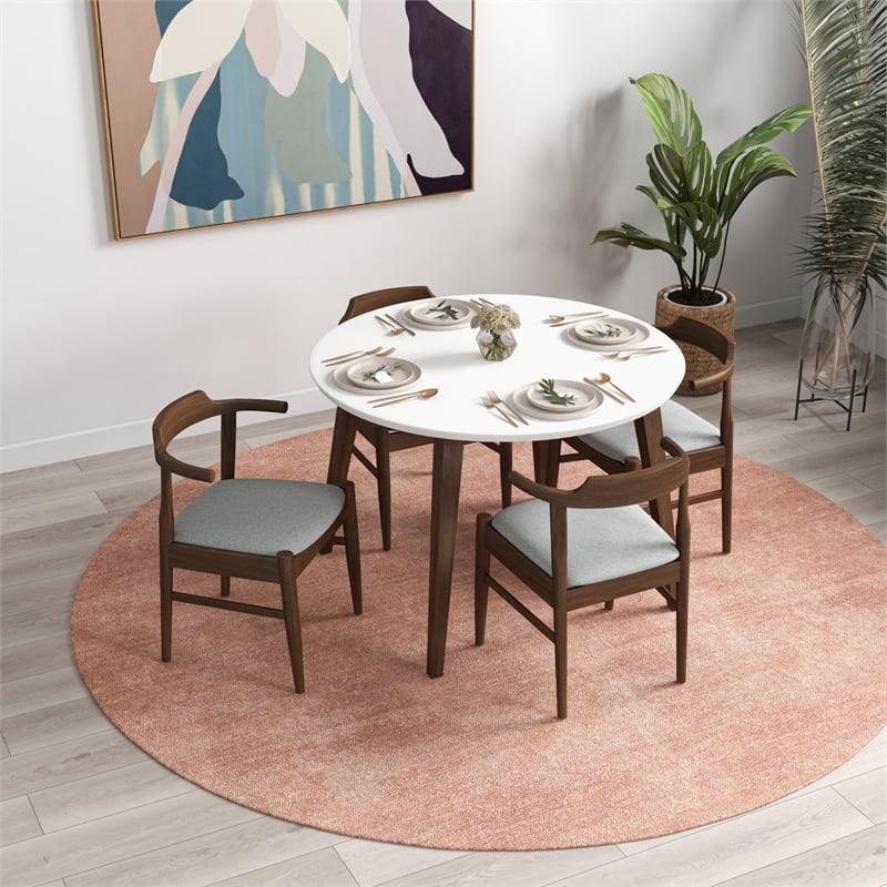 Allora 5-Piece Mid-Century Solid Wood Dining Table Set in Walnut