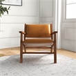 Allora Solid Wood Frame and Leather Upholstered Arm Chair in Cognac Tan/Walnut