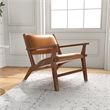 Allora Solid Wood Frame and Leather Upholstered Arm Chair in Cognac Tan/Walnut