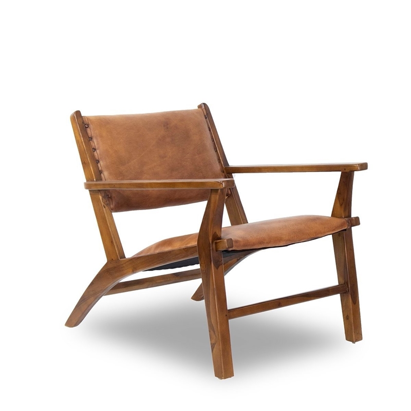 Allora Mid Century Modern Leather Arm, Tan Arm Chair