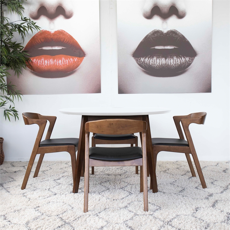 Allora Mid Century Modern 5 Piece Fabric Dining Chair Set in White Black