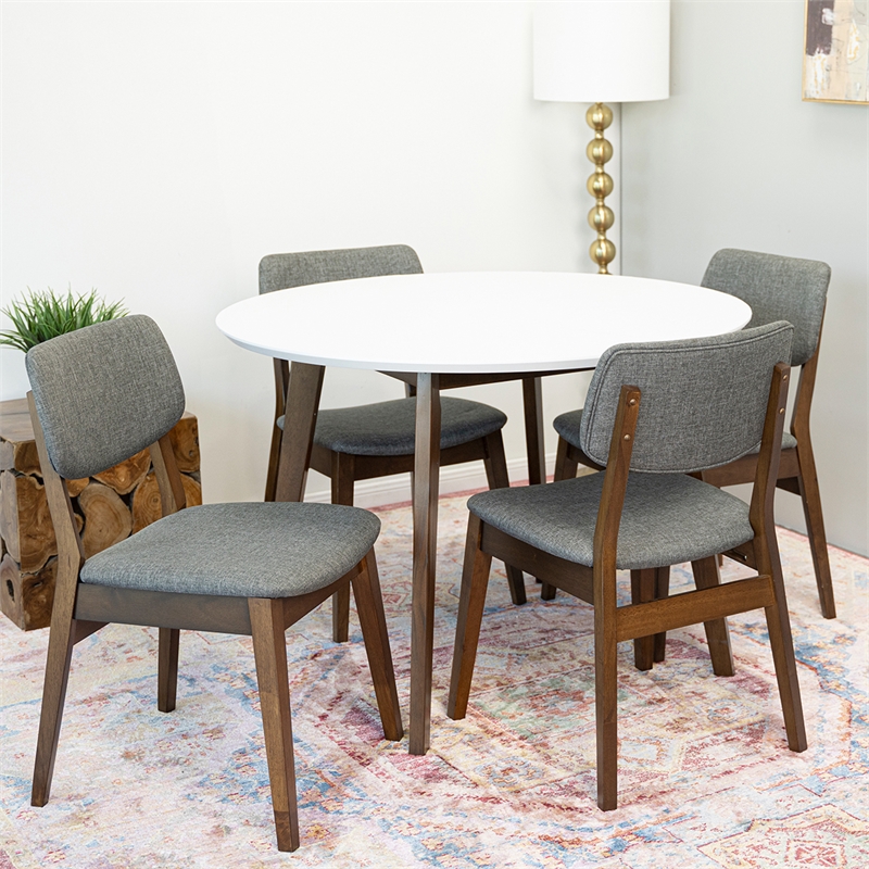 Allora 5-Piece Mid-Century Modern Dining Set w/ 4 Fabric Dining Chairs in Grey
