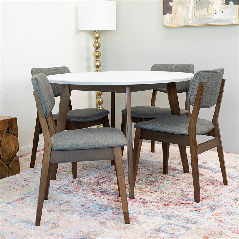 Allora 5-Piece Mid-Century Modern Dining Set w/ 4 Fabric Dining Chairs in Grey
