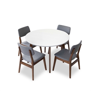 allora 5-piece mid-century modern dining set w/ 4 fabric dining chairs in grey