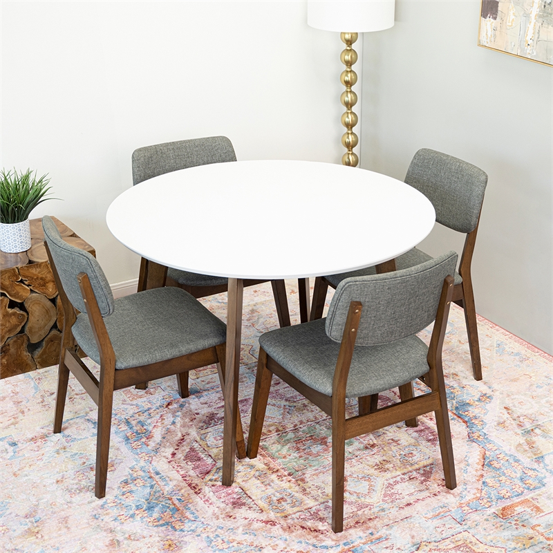 Allora 5-Piece Mid-Century Modern Dining Set w/ 4 Fabric Dining Chairs in Grey
