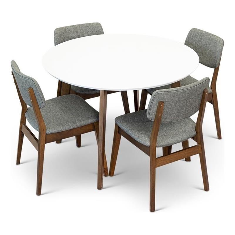 Allora 5-Piece Mid-Century Modern Dining Set w/ 4 Fabric Dining Chairs in Grey