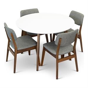 Allora 5-Piece Mid-Century Modern Dining Set w/ 4 Fabric Dining Chairs in Grey