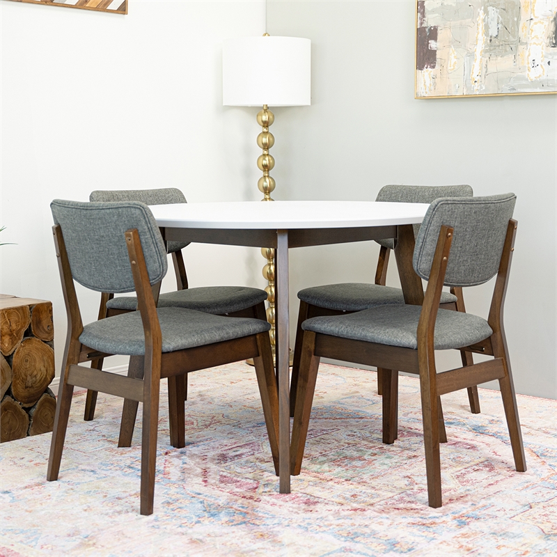 Allora 5-Piece Mid-Century Modern Dining Set w/ 4 Fabric Dining Chairs in Grey