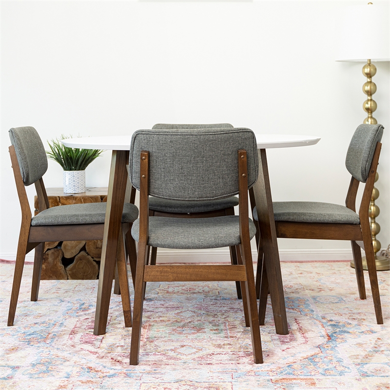 Allora 5-Piece Mid-Century Modern Dining Set w/ 4 Fabric Dining Chairs in Grey