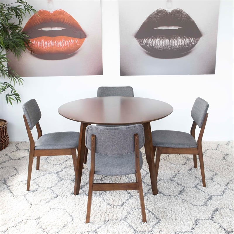 Allora Mid Century Modern 5 Piece Fabric Dining Chair Set in Walnut