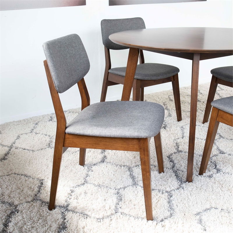 Allora Mid Century Modern 5 Piece Fabric Dining Chair Set in Walnut