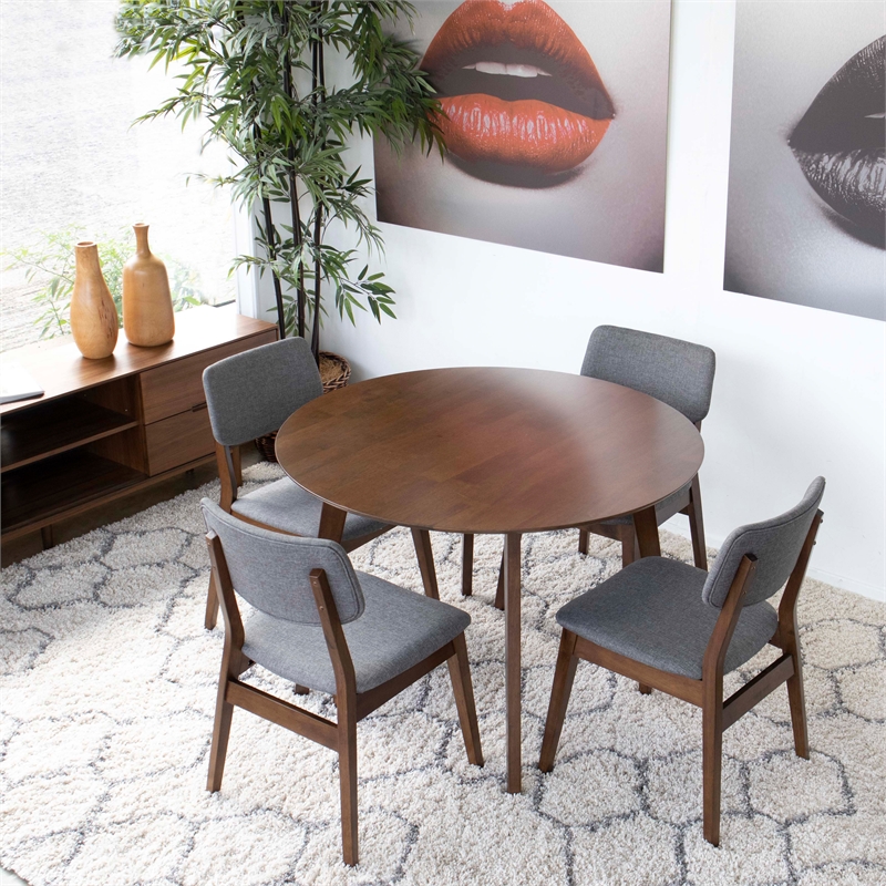 Allora Mid Century Modern 5 Piece Fabric Dining Chair Set in Walnut