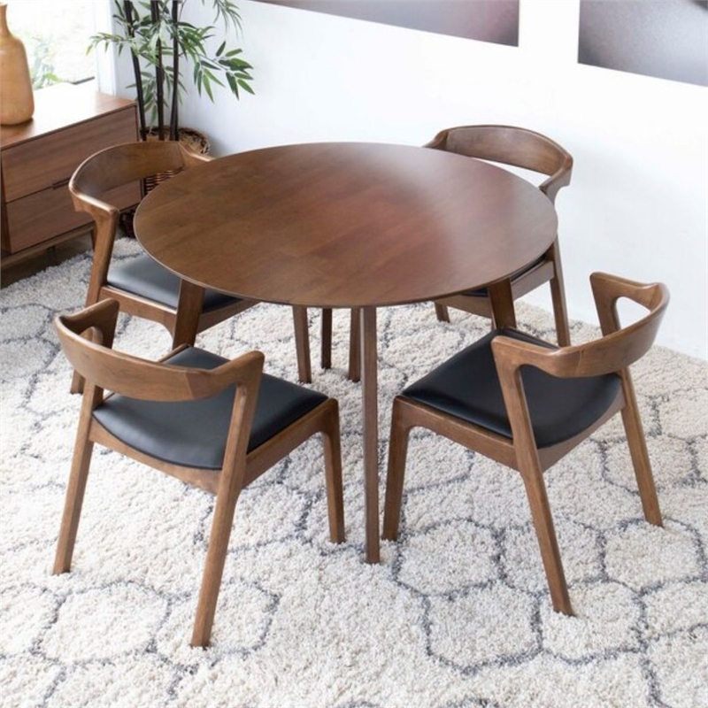 Allora Mid Century 5 Piece Fabric Dining Chair Set in Walnut Black