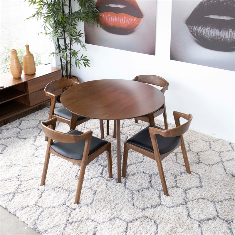 Allora Mid Century 5 Piece Fabric Dining Chair Set in Walnut Black