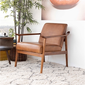 allora mid-century modern tight back genuine leather lounge chair in dark tan