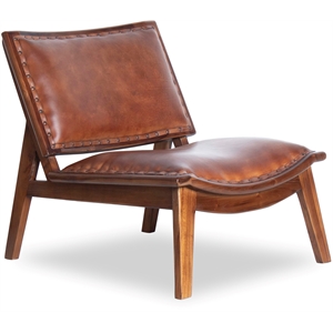 Allora Mid-Century Wood/Leather Accent Chair in Cognac Tan/Walnut