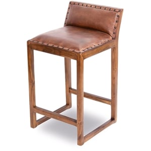 Allora 25.5&quot Contemporary Leather/Wood Square Counter Stool in Tan