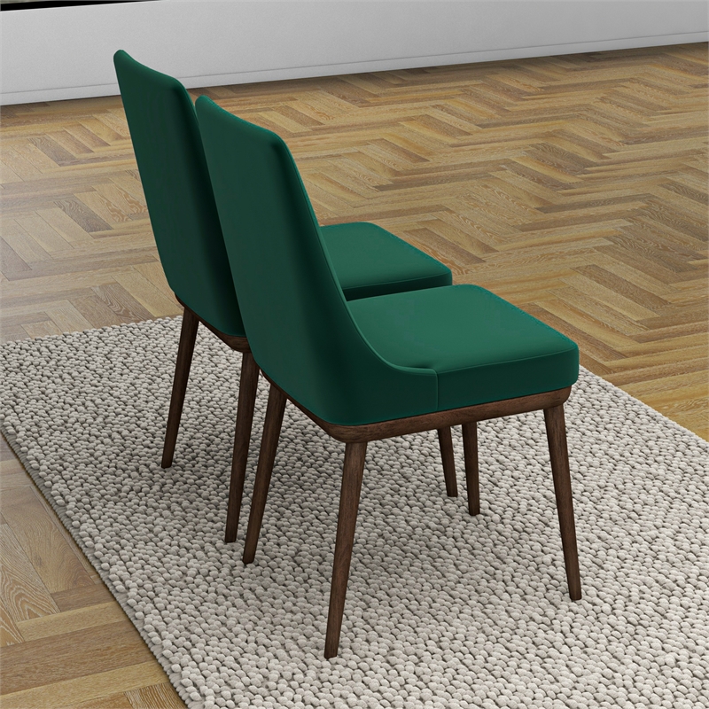 Allora Mid-Century Modern Velvet Dining Chair in Green (Set of 2)