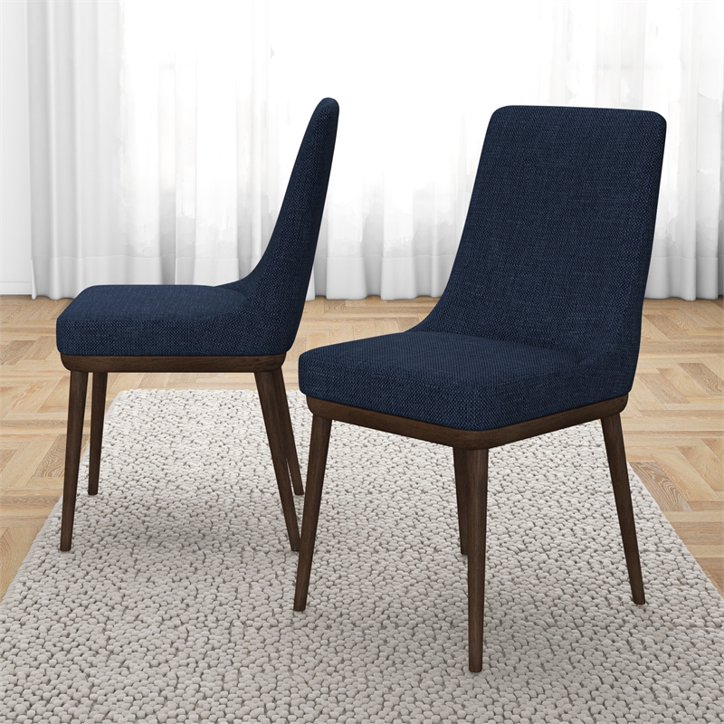 Allora 19'' Mid-Century Fabric/Wood Dining Chair in Blue/Walnut (Set of 2)