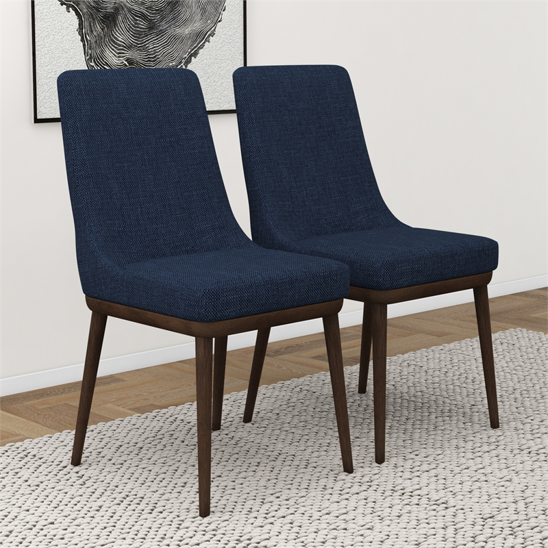 Allora 19'' Mid-Century Fabric/Wood Dining Chair in Blue/Walnut (Set of 2)