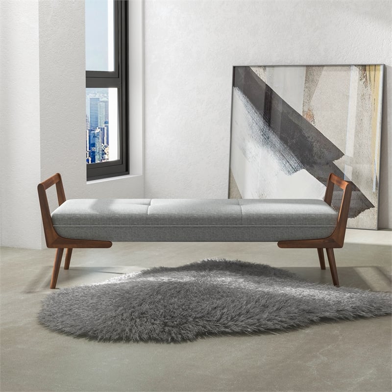 Allora Mid-Century Modern Rectangular Fabric Upholstered Bench in Gray