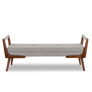 allora mid-century modern rectangular fabric upholstered bench in gray