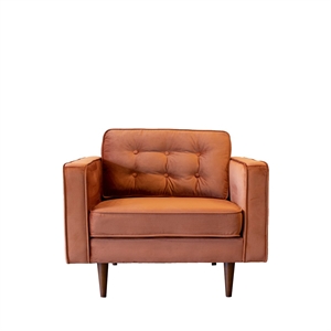 Allora Mid-Century Modern Pillow Back Velvet Upholstered Armchair in Orange