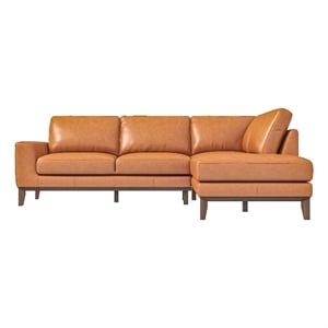 Allora Mid-Century Modern Leather Right Chaise Sectional Sofa in Tan Brown